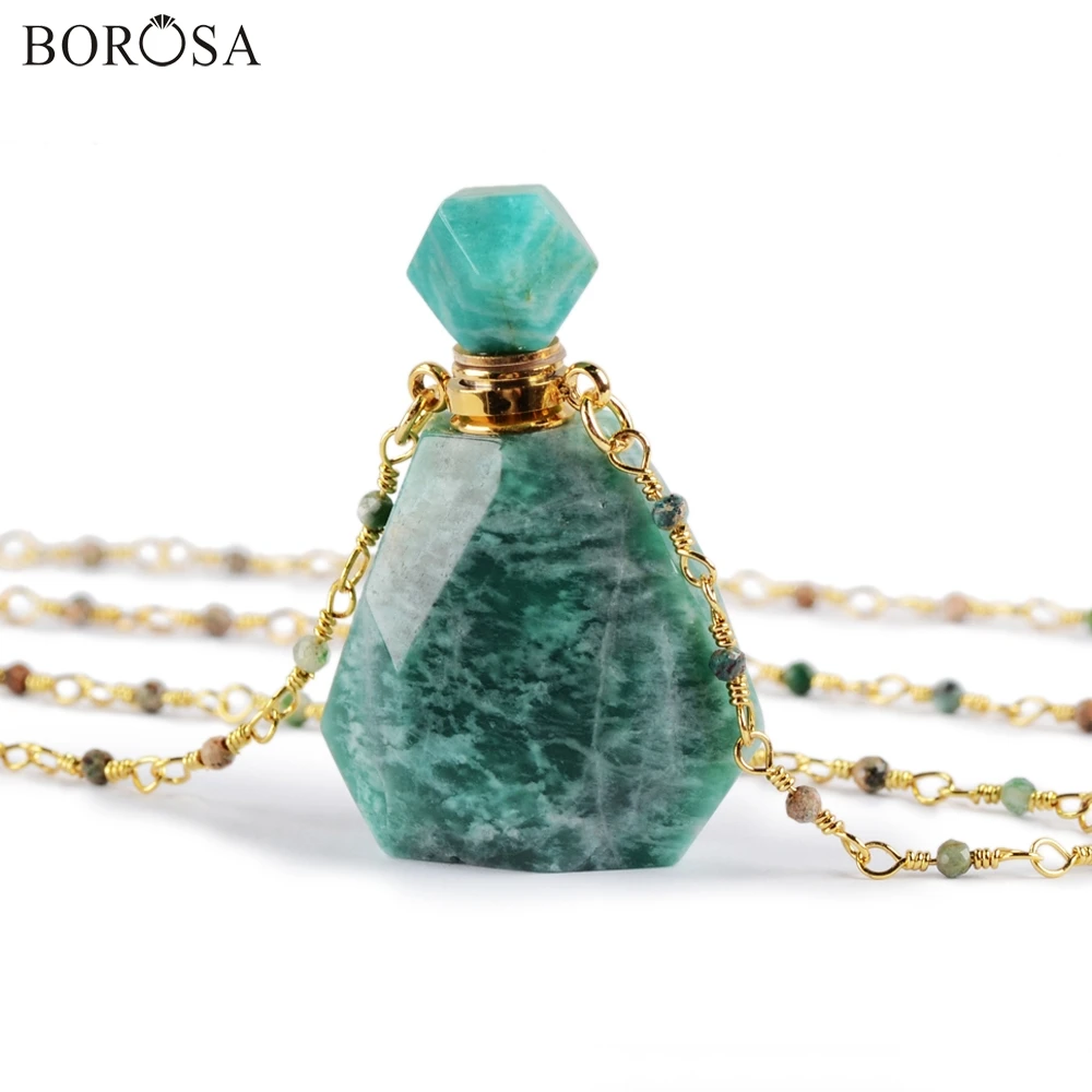 Amazonite BOROSA 2 шт. флакон для духов бутылка для эфирного масла мульти-вид Камень Амазонит аметисты разъем 26 дюймовый шарик цепочка ожерелье HD0091 - Окраска металла: Amazonite