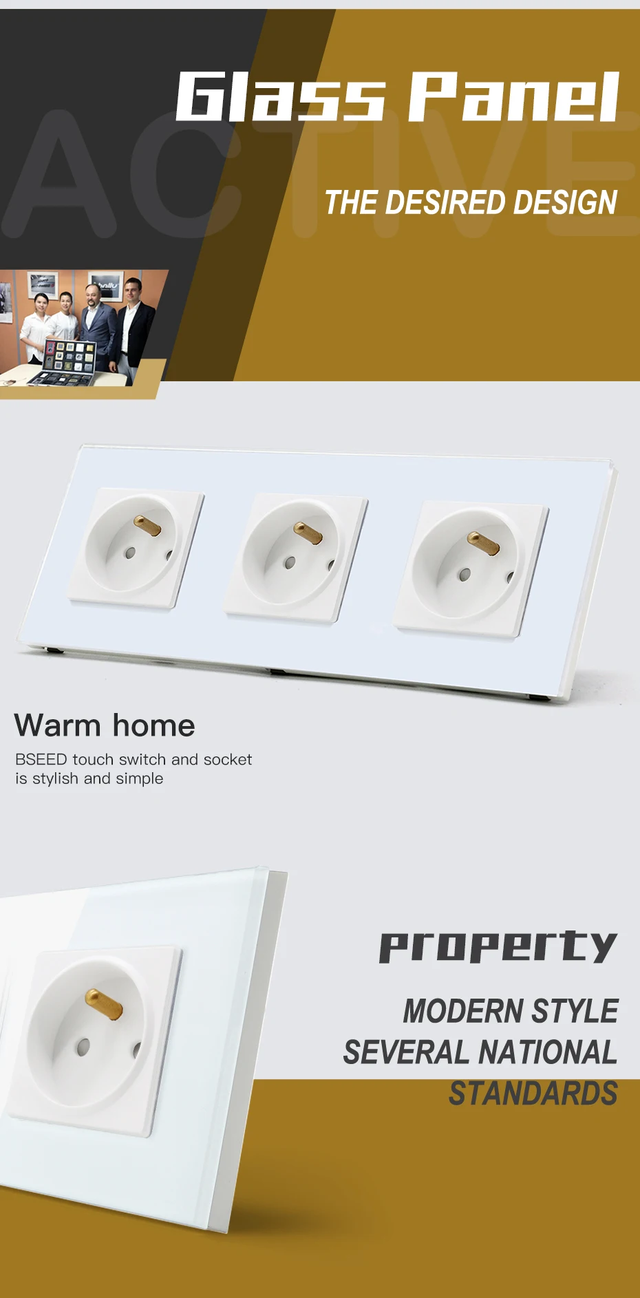 Triplo, Tomadas, Parede Dupla, Plugues Franceses, Quatro Quadros, 16A