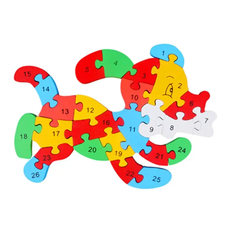 Childrens Jigsaw, Alphabet Number Blocks Wood Animal Puzzle Kid Toy, Dog&Train R7RB