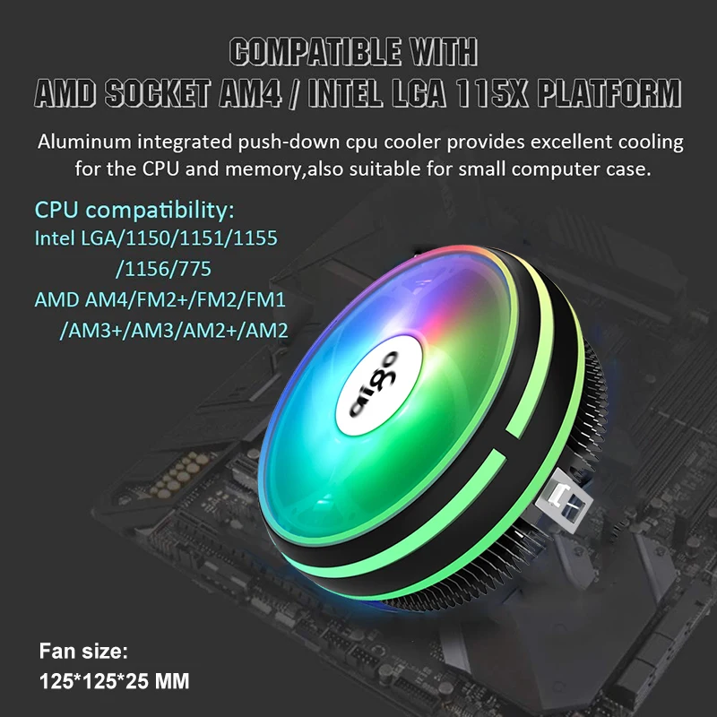 Кулер для процессора Aigo RGB 120 мм 4 контактный кулер PWM охлаждения радиатор ПК Intel