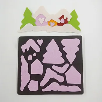 

Small House With Christmas Trees Heart Ornament Wooden Dies Stencil For DIY Scrapbooking Making Crafts Leather Paper Cards 2020