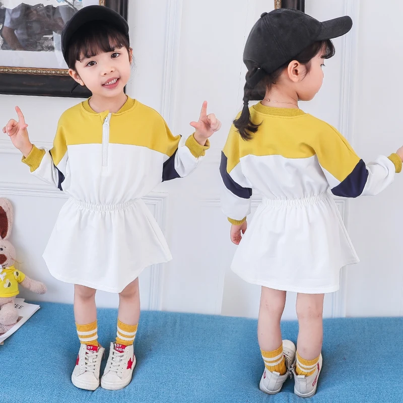 

Sweater Baby Girl dress Autumn Casual Baby Girls Patchwork Color Long Sleeve Sweatshirt Dress Kids Toddler Pageant Dresses