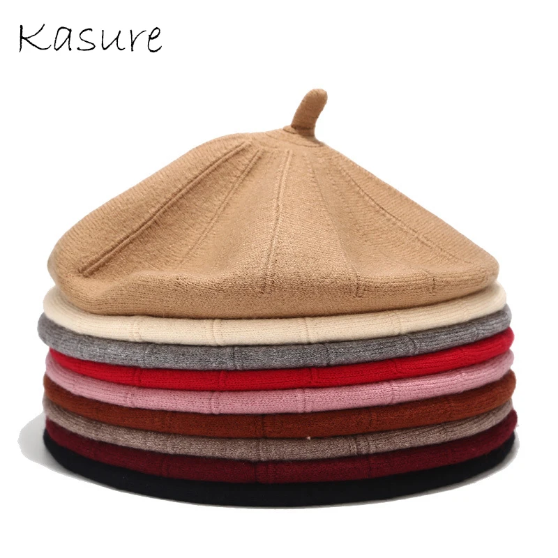 KASURE New Fashion Two Using Way Lady Spring Winter Berets Hat Solid Color Vintage Painter Style Hat Women Wool Berets Caps