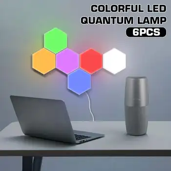 

Smuxi 6 pcs Touch Sensitive Quantum Light LED Modular Hexagonal honeycomb Wall Lamp Remote Control Color-Changing Quantum Lamp