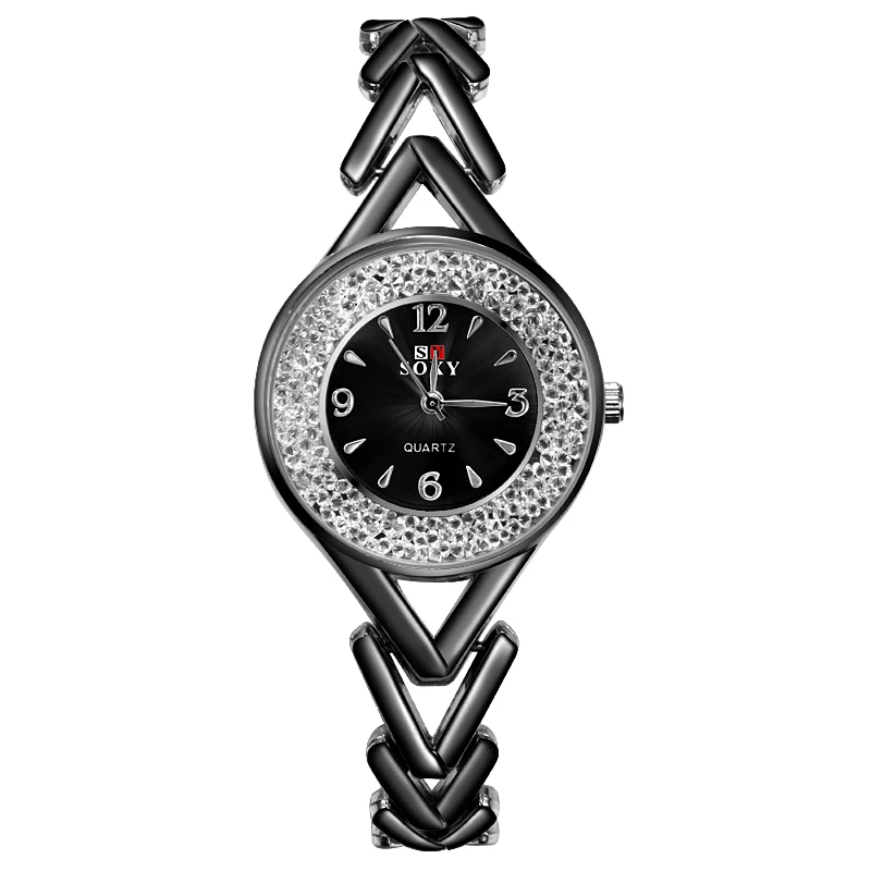 Для женщин s наручные часы золото серебряный браслет Relogio Feminino роскошные часы с кристаллами женские часы из нержавеющей стали mujer bayan kol saati - Цвет: SOXY black