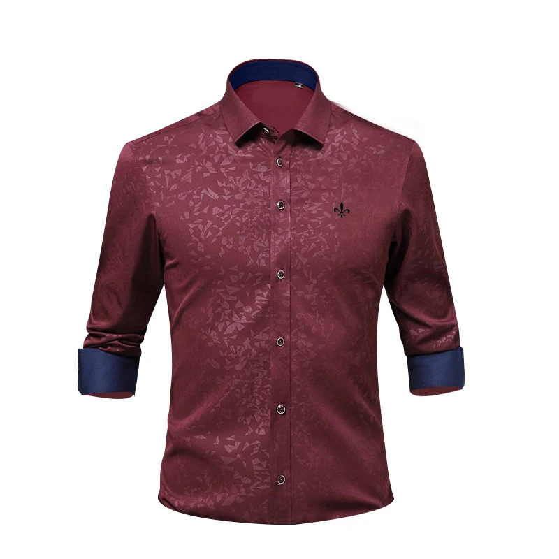 Глажка Jacquar Fashion Blusa Camisa Social Masculina Dudalina рубашка с длинными рукавами, приталенная мужская одежда с цветочным рисунком - Цвет: DCZ1711-RED