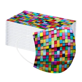 

Masque Jetable Color Square Printing 50pcs Disposable 3 Ply Safety Stretchable Earloops Masque Adulte Send Fast Large Stock