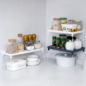 

Folding Kitchen Storage Rack Gadget Dish Bowl Spice Box Combination Shelves Multifunction Bathroom Home Organizer Shelf Plastic