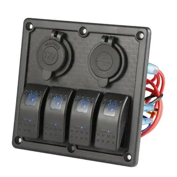 

12V 24V Boat Rocker Switch Panel Waterproof 4 Gang Rocker Switch Panel Dual USB Socket Charger for Marine Boat RV Camper Trailer