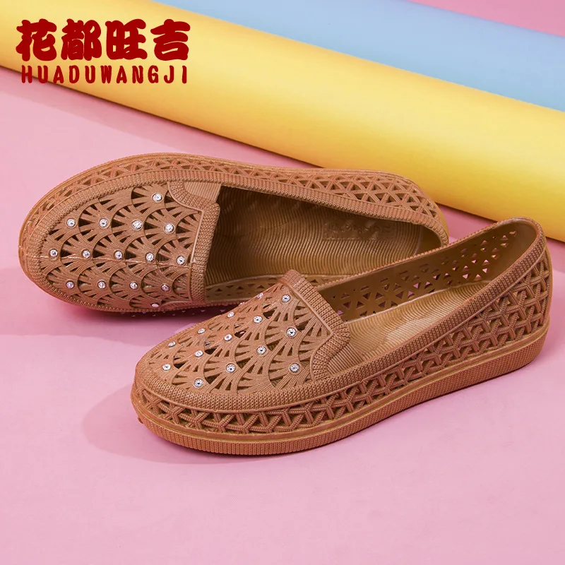 

Factory Price New Style Summer Hollow out Casual WOMEN'S Sandals Low Top round-Toe Hollow out Fashion Supermarket Plastic Shoes