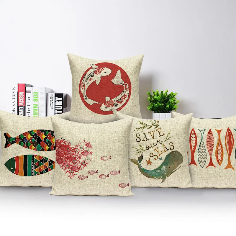 

Nordic Marine Life Cushion Cover Cartoon Animals Fish Decor Throw Pillow Case Sofa Chair Seat Decorative Custom Pillowcase