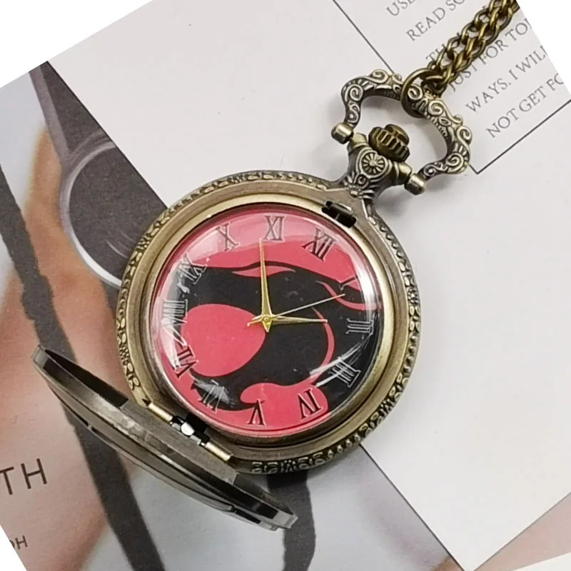 Vintage Retro Leopard Themed Pocket Watch Chains Necklace Bronze Quartz Fob Watches Steampunk Pendant For Men Women Gifts