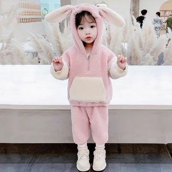 

HYLKIDHUOSE Boys Girls Clothing Sets 2020 Winter Children Clothes Warm Thicken Plush Hooded Tops Pants Outdoor Kids Costume