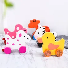 Животное зебра жираф в форме щенка трейлер Деревянный милый мультфильм животных Форма тянуть игрушка раннее образование головоломка
