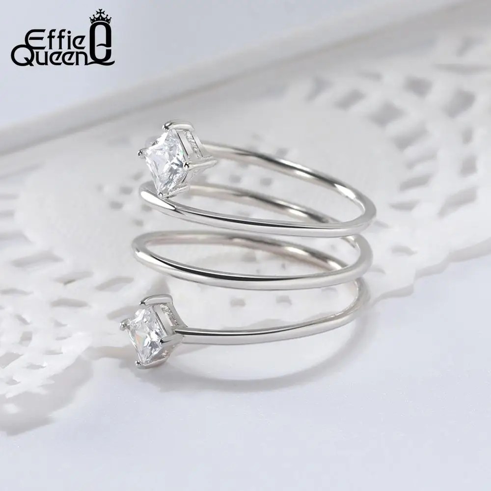 Effie queen 925 пробы серебряные кольца для женщин роскошные круглые широкие Коктейльные Свадебные кольца с прозрачным циркоциркоцирконом ювелирные изделия TSR61