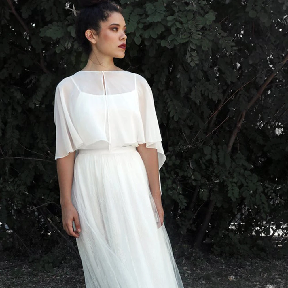 Women Wedding Bolero Soft Lightweight Chiffon Bridal Shawl High Low Formal Shrug Elegant Evening Capes for Lady with Button