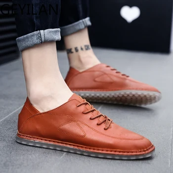 

Large size 38-47 fashion Leather Men Casual Shoes Brand Mens Loafers Moccasins Breathable Slip On Lace Up Driving Shoes w5