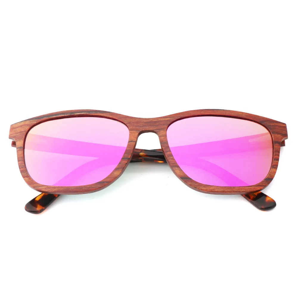 Pink lens with case Поляризованные солнцезащитные очки для мужчин и женщин, эбеновая деревянная оправа, прямоугольные стильные очки для женщин, UV400, желтые линзы - Цвет линз: Pink lens with case