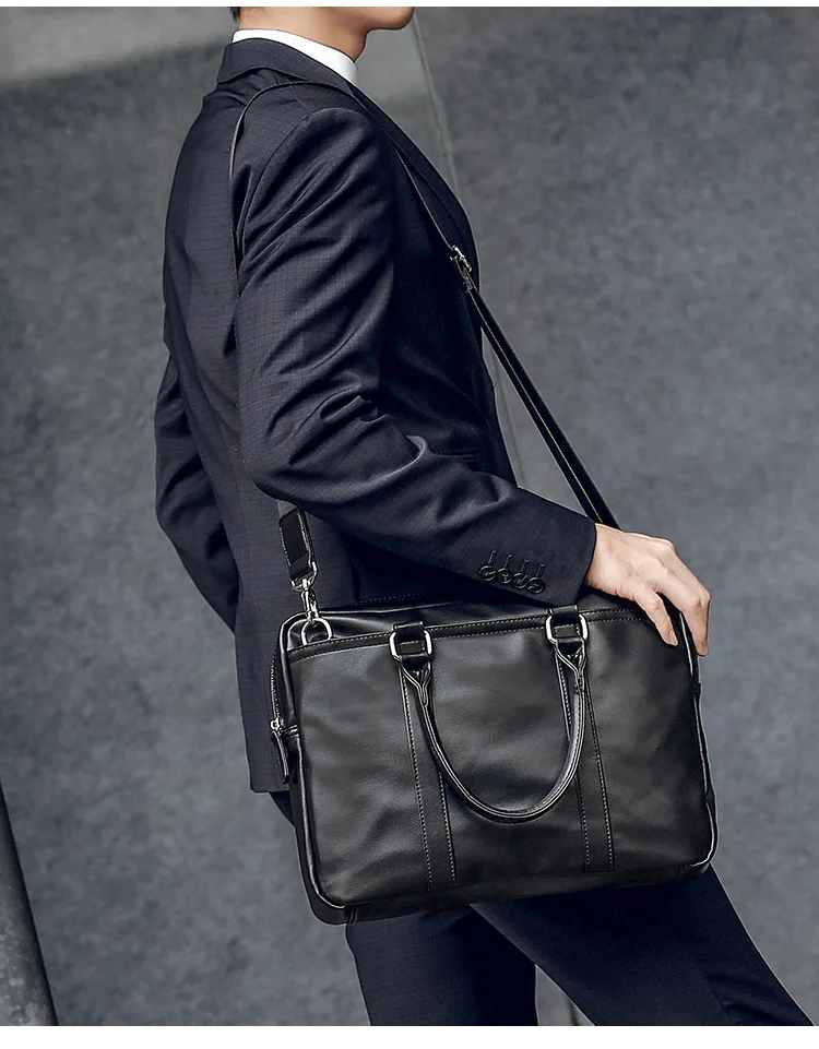 Мужской деловой офисный портфель, роскошная брендовая кожаная сумка для компьютера, ноутбука, Мужская большая повседневная черная сумка на плечо