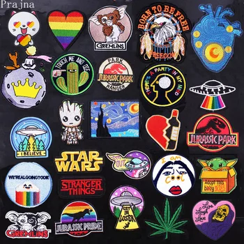 

Prajna Hippie Stranger Things Patch Iron On Cheap Embroidered Patches For Clothes Stripes DIY Skull Rock Patch Metal Space Parch