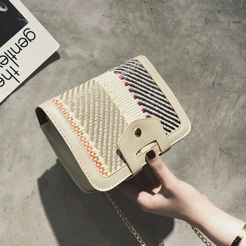 

Bag Women's 2020 New Style South Korea CHIC Straw Contrast Color Shoulder Bag Chain Bag Simple Harajuku Versatile Shoulder Bag