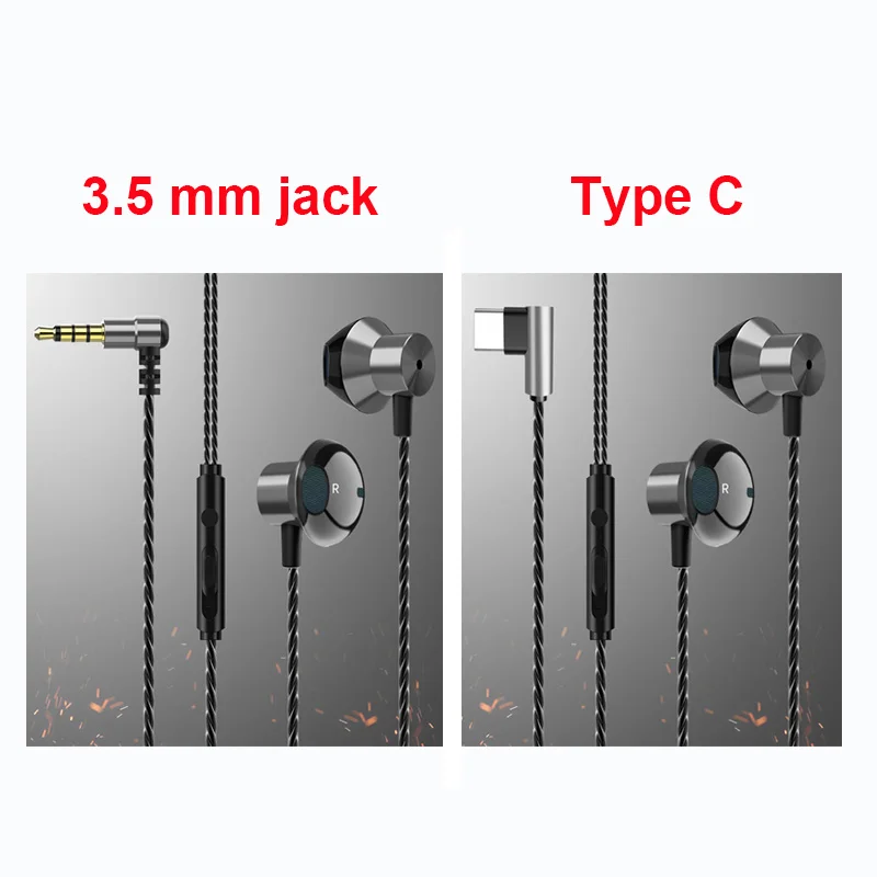 4pcs lot 3 5mm jack type c Earphone USB Type C In Ear Wired Gamer Earbuds With Mic 6D Stereo Music Headset For Huawei Xiaomi