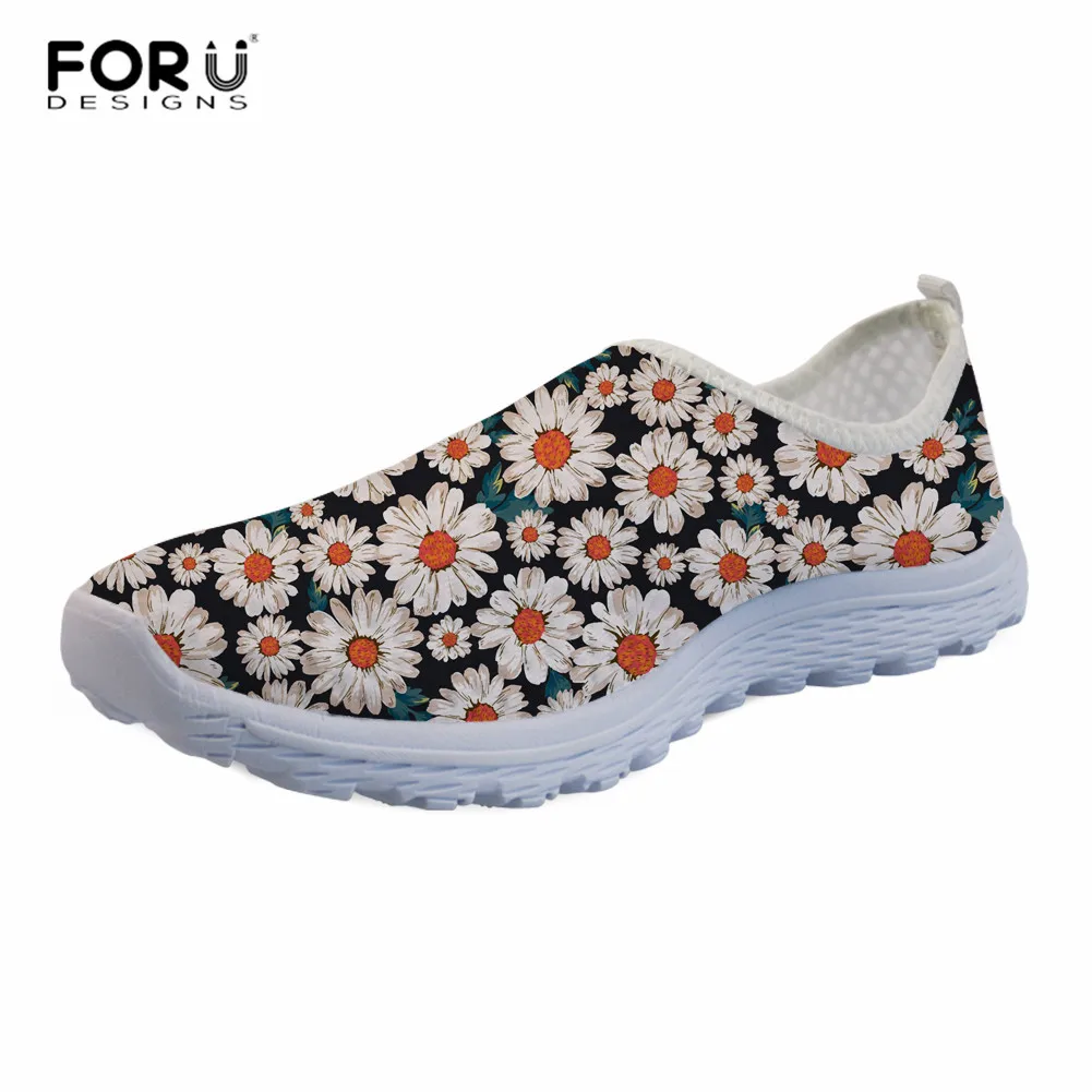 

FORUDESIGNS Daisy Print Shoes 2020 Women's Lazy Shoes Flat Summer Mesh Loafers Female Slip-on Breathable Shoes Ladies Sapatilha