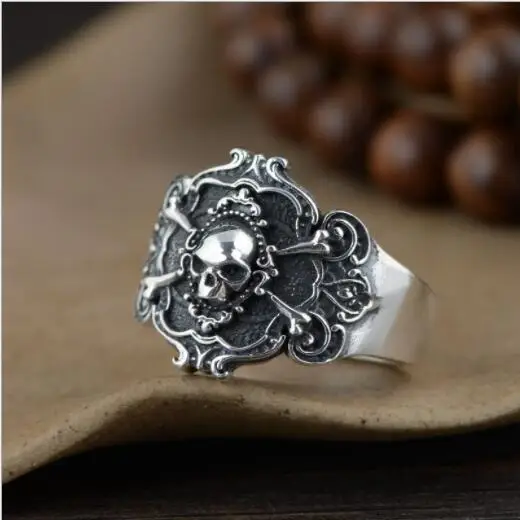SILVER Новое модное ювелирное изделие S925 Серебряное Ретро тайское серебряное кольцо с указательным пальцем мужское серебряное кольцо с черепом и костями для мужчин - Цвет основного камня: SILVER