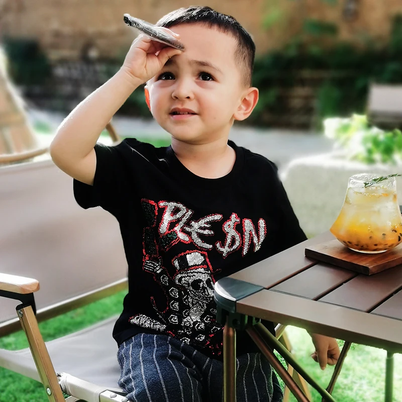 Family Clothing Tshirt Dollor Alexplein 100%Cotton Streetwear Kids Fashion Skull Short