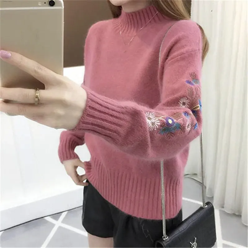 RealShe Autumn Sweater Women 2019 Turtleneck Full Sleeve Embroidery Thick Cashmere Sweater Women Elegant Fall Sweaters For Women