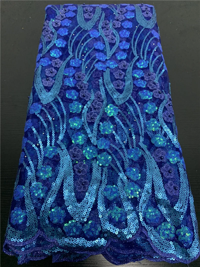 

Royal Blue African Tull Lace with Sequins High Quality Nigerian Net Lace Fabric Sequins Lace Fabrics for Women Dress APW2628B-3