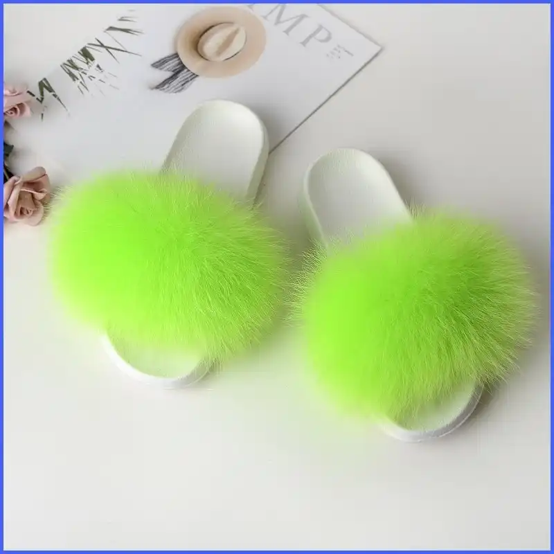 white fluffy flip flops