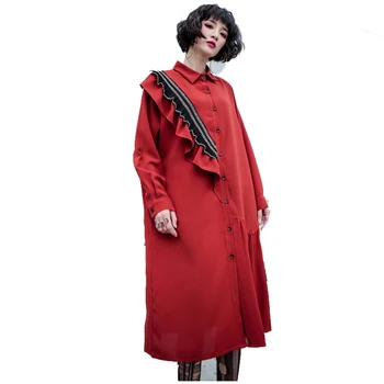 

QING MO Black Red Women A Line Dress 2020 Women Spring Elegant Dress Female Casual Loose Blouse Dress ZQY3154