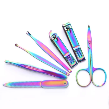 

7 Pcs Nail Clippers Pedicure Set Stainless Steel Nails Cutter Sanding File Scissors Dead Skin Remover Portable Travel Nail Kit