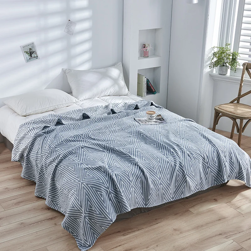 1pc 100washed Cotton Towel Blanket King Gauze Summer Comforter Blue