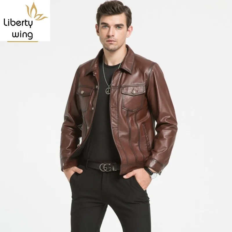 

Trend High Quality Man Coat Autumn Classic British Jacket Male Winter Mens Brown Leather Jackets Fashion Cowhide Men Coats L-4XL