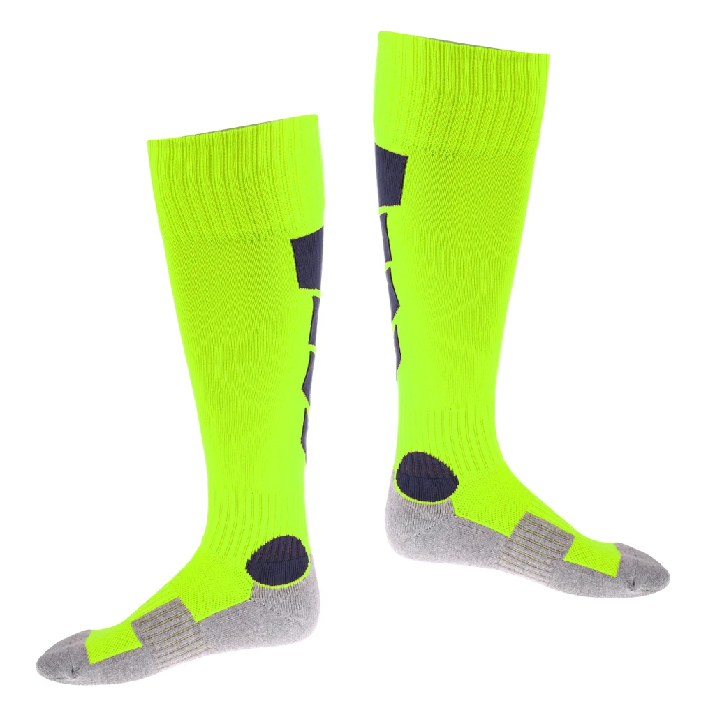 Fluorescent Yellow Мужские, женские, подростковые впитывающие пот эластичные спортивные гольфы для футбола - Цвет: Fluorescent Yellow