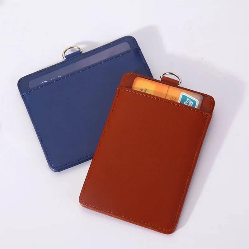 

New Cow Leather Custom Card Badge Holder Lanyard Leather Work ID Card Holder Multi-card Bus Access Control Work Card Holster