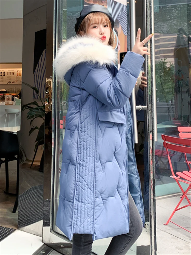 Blue Tcyeek зимняя куртка женская одежда корейское стеганое пуховое хлопковое пальто большое меховое пальто с капюшоном Женская длинная парка Hiver Dp905 - Цвет: Blue