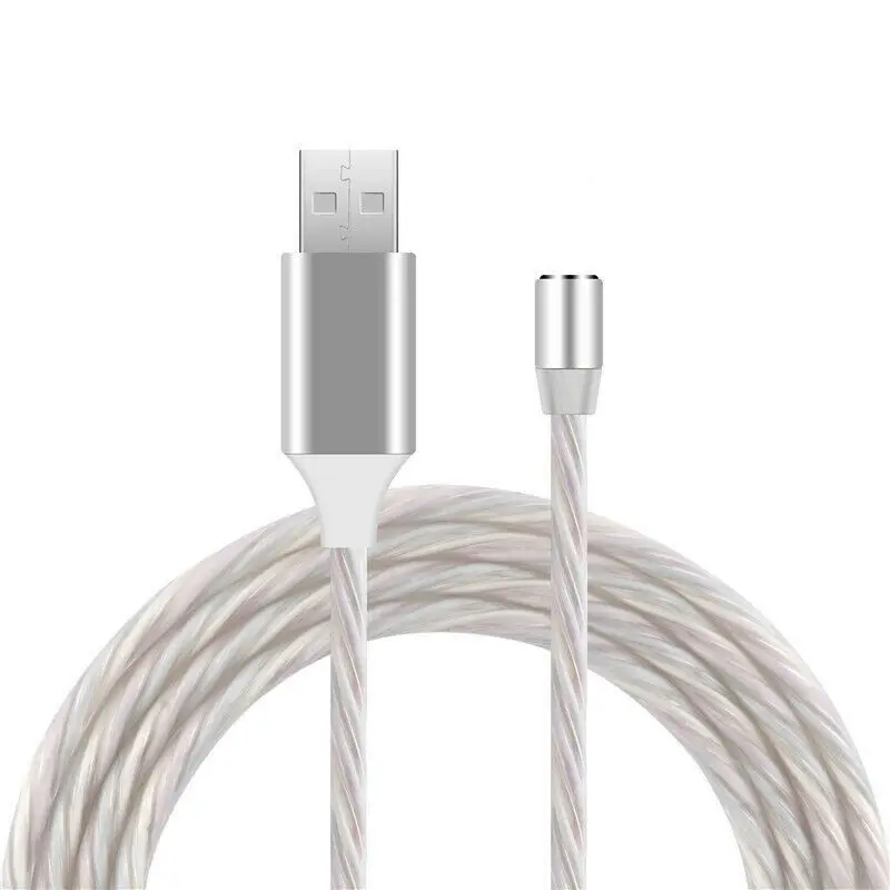 Silver Cable Only 1 м 360 ° светодиодный плавный свет Магнитный type-C USB-C Micro USB Android зарядный кабель для iPhone X 8 7 6 для samsung S8 LG - Цвет: Silver Cable Only