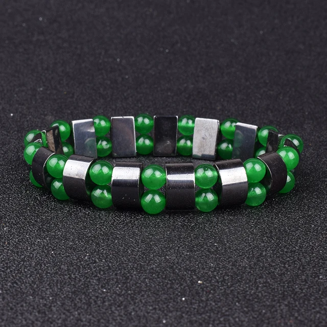Fashion Energy Hematite Magnetic Bracelets Men Nature Silver color Hematite Charm Bracelets for Women High Polish Energy Jewelry Green Agate