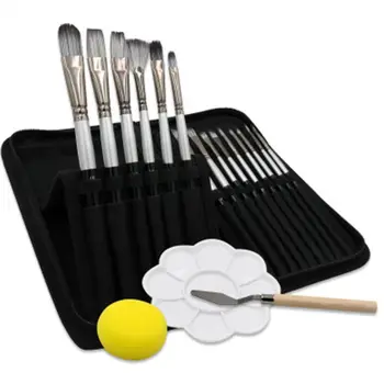

15pcs Professional Oil Paint Brush with Palette Canvas Bag for Watercolor Acrylic Painting Art Supplies