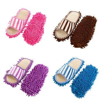

Coral Velvet Stripe Machine Washable Slippers Chenille Linen Lazy Mopping Slippers new design Women Home Slippers Coral
