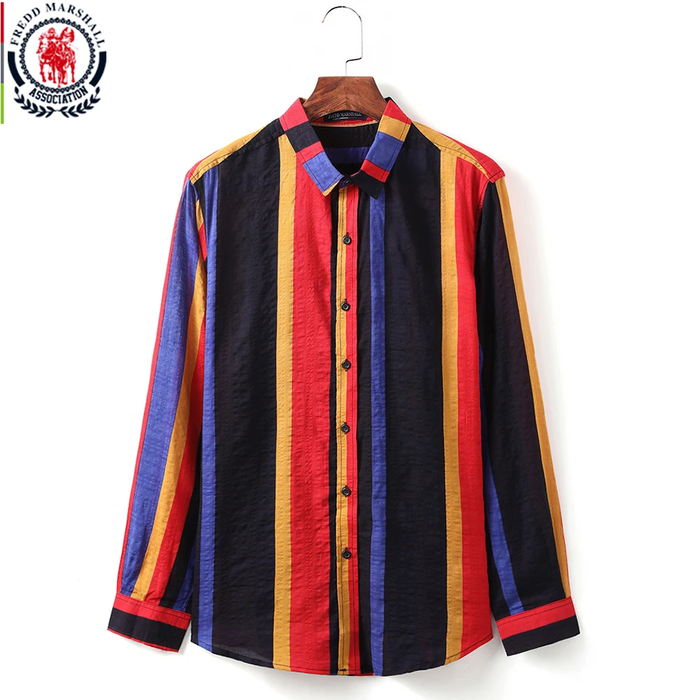 FREDD MARSHALL 2020 New Hip Hop Button-Down Multi Striped Shirt Men Fashion Casual Long Sleeve Streetwear camisa masculina 253 | Мужская