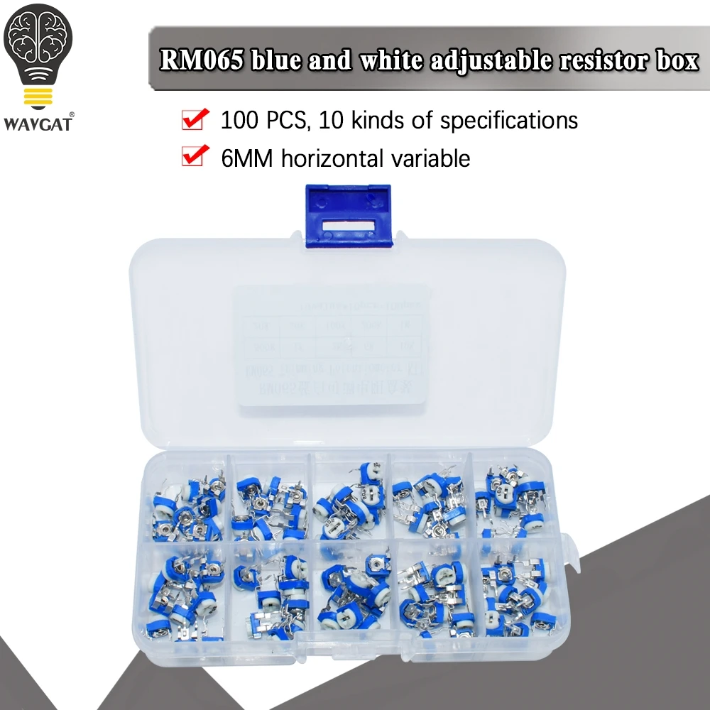 100pcs 10 Value Potentiometer Trimpot Variable Resistor Assortment Box Kit RM065 