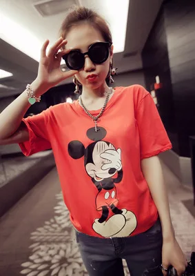 Disney/летняя полосатая футболка с Микки Маусом для девочек, футболка с короткими рукавами, полосатая футболка с Минни, женская одежда - Цвет: 2