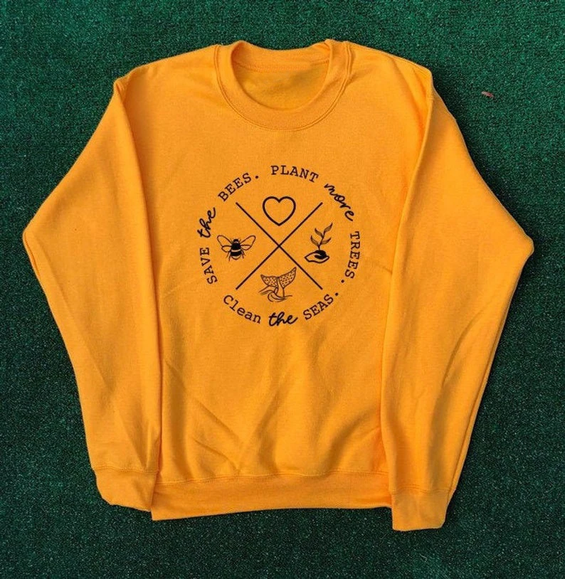 

Save the Bees Plant more Trees Long Sleeve Environment Sweatshirts Women Hoodies Jumper Outfits Pullover Outerwear top Sweats