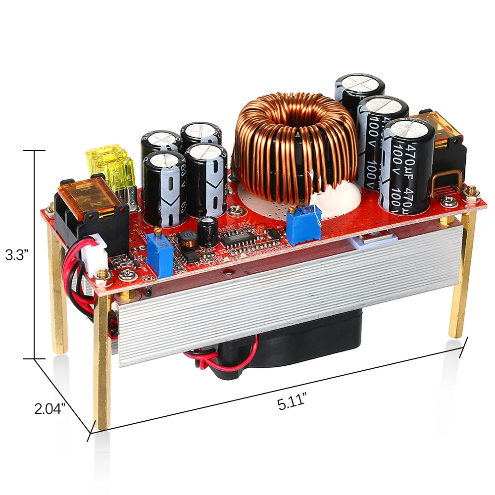 Регулятор напряжения повышающий 1500 Вт повышающий преобразователь контроллер постоянного тока режим напряжения с температурным управлением Вентилятор