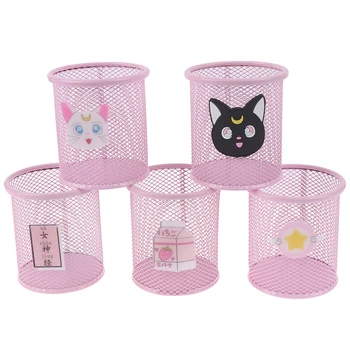 

1 pc Office Student Pen Pink Multi-Function Round Pen Box Desktop Stationery Storage Grid Pen Holder