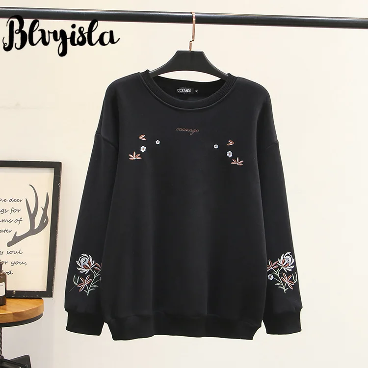 Blvyisla 3XL плюс размер флисовый вышитый буквенный свитер с длинными рукавами большие размеры пуловеры студенческие женские теплые зимние топы
